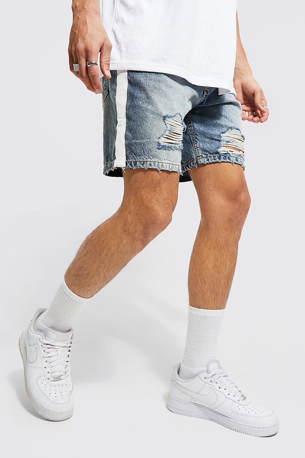 Jean shorts with cheap stripes on side